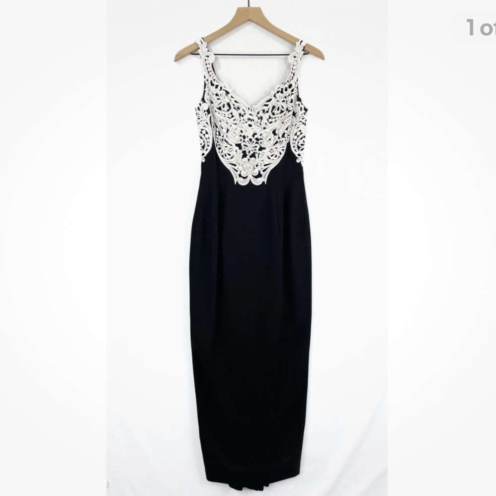 Cache Black and Silver Sequin Prom Dress VINTAGE